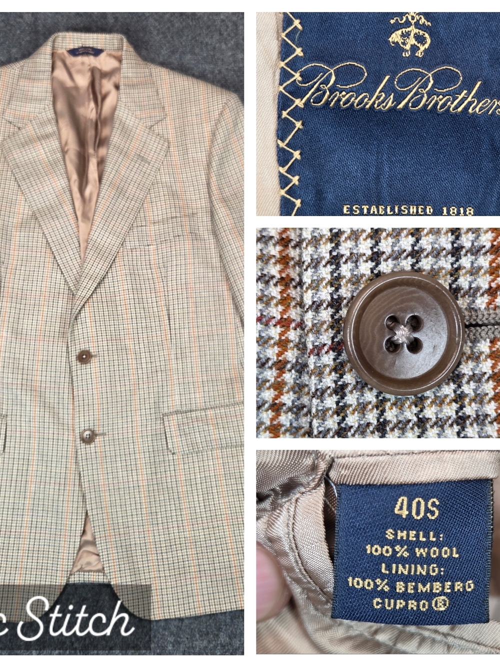 Brooks Brothers Men's 40S Wool Houndstooth Blazer - Tan & Brown